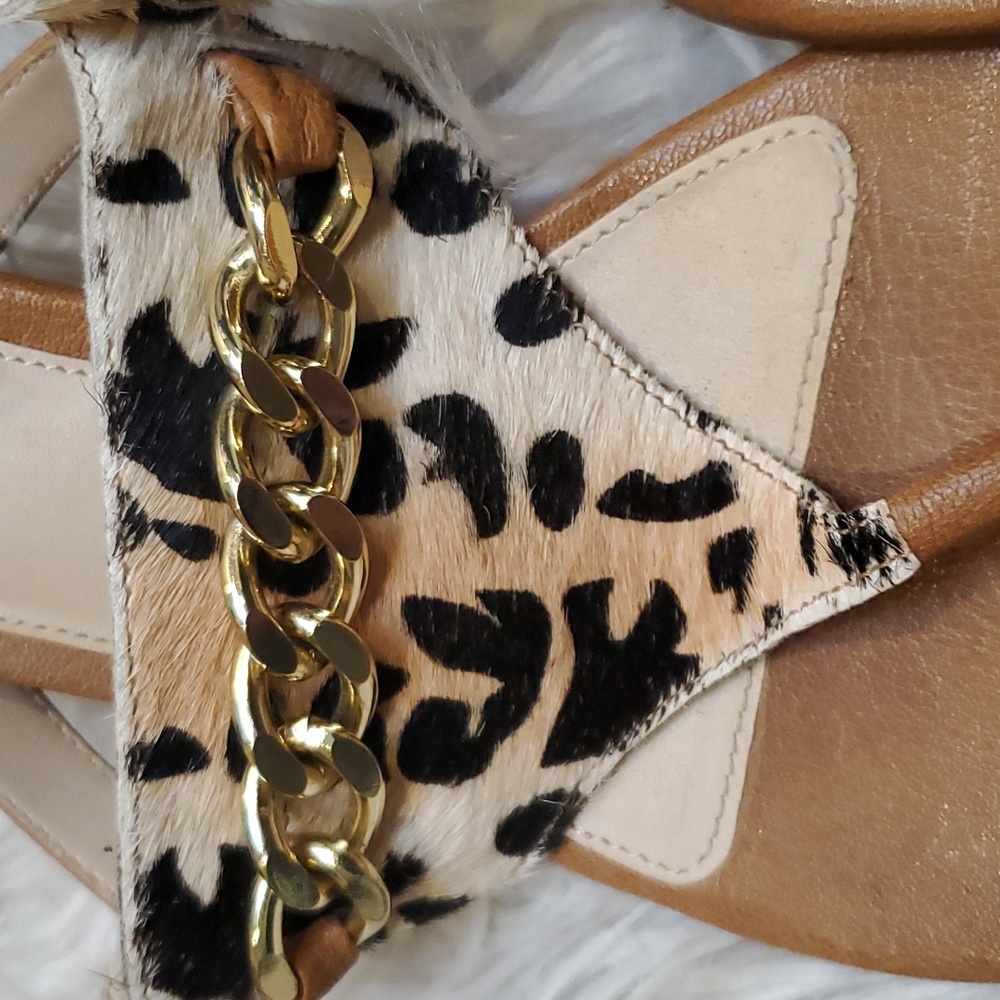 Pelle Moda Leopard Print Pony Hair Sandals Kitten Heels Size 8.5 - Picture 4 of 7